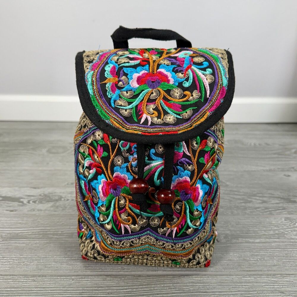 Womens Boho Backpack Shoulder Bag Colorful Embroidered Multicolor Bohemian FLAWS